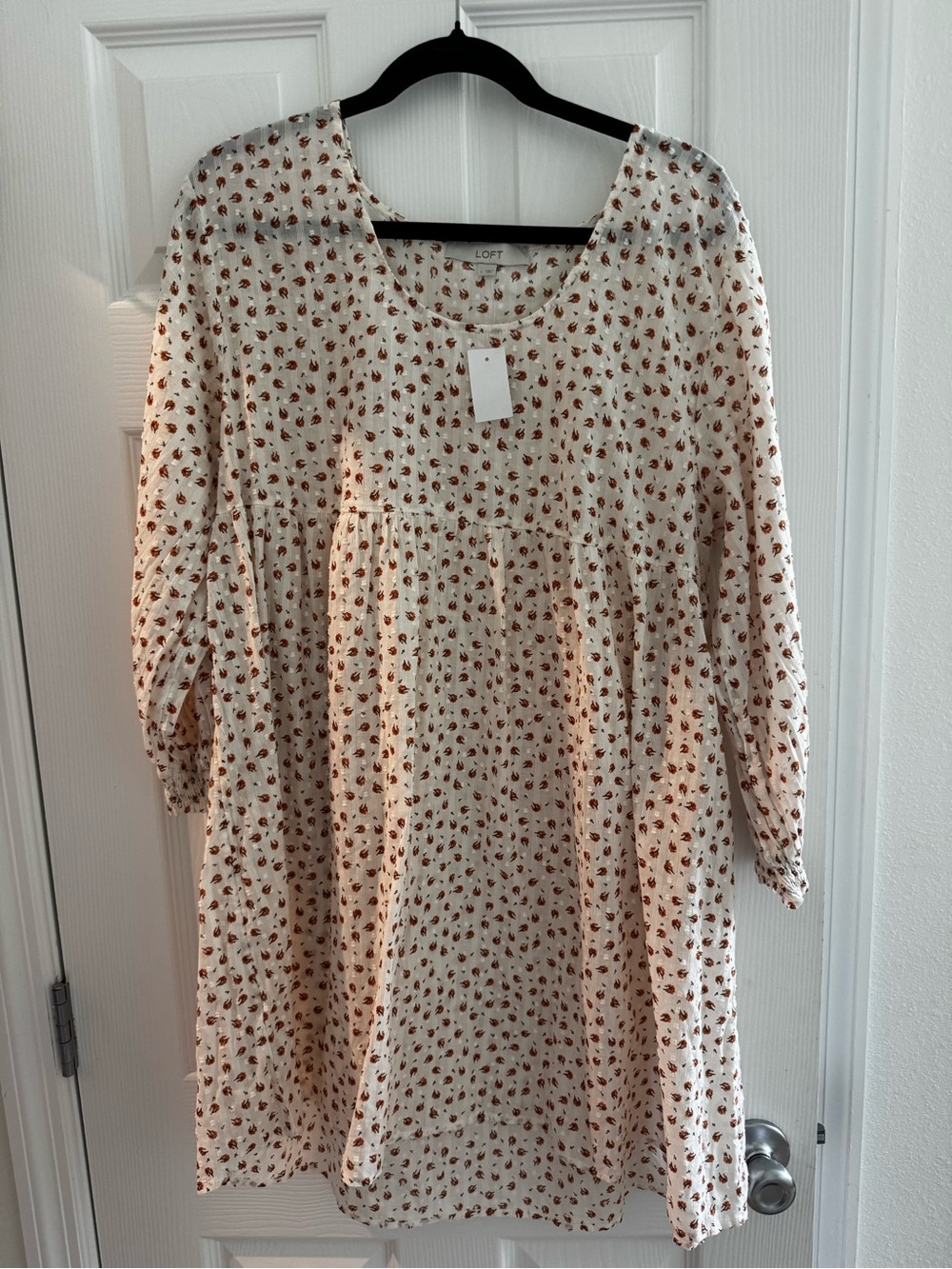 LOFT Cream Dress with Rust Floral Print